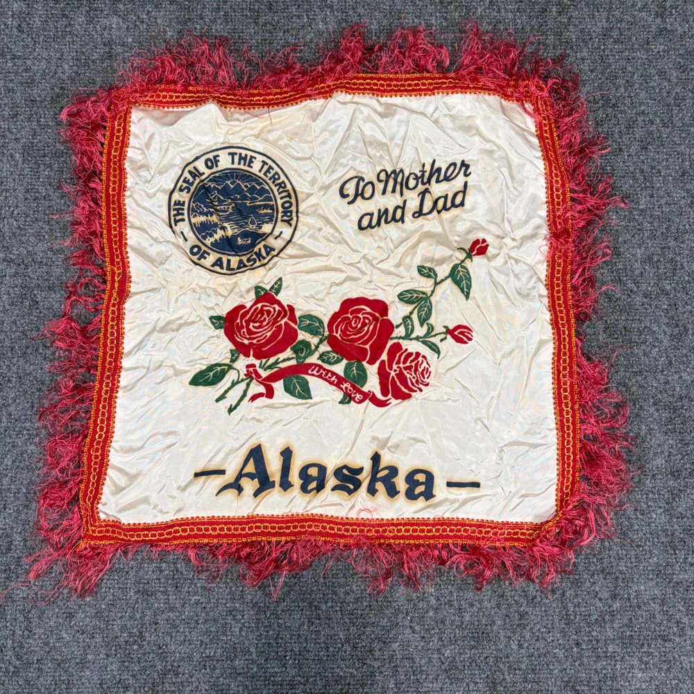 Vintage Alaska Territory Souvenir To Mother and Dad Red Fringe 1950s